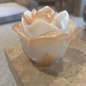 Resin Hand Poured Lotus Flower Trinket Dish in White and Gold